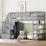Loft Bed with Wardrobe, Shelves, Storage, Ladder, 90 x 200, Solid Wood, Grey