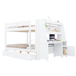 Bunk Bed 140x200cm with Desk, Cabinet & Drawers, White