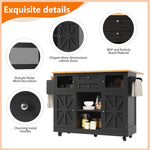 Kitchen Island Trolley Sideboard with Worktop Towel Rail Adjustable Storage Black
