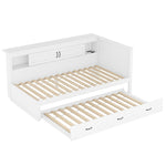 Sofa Bed Daybed with LED Lights, Pull-Out Bed and USB Charging, White