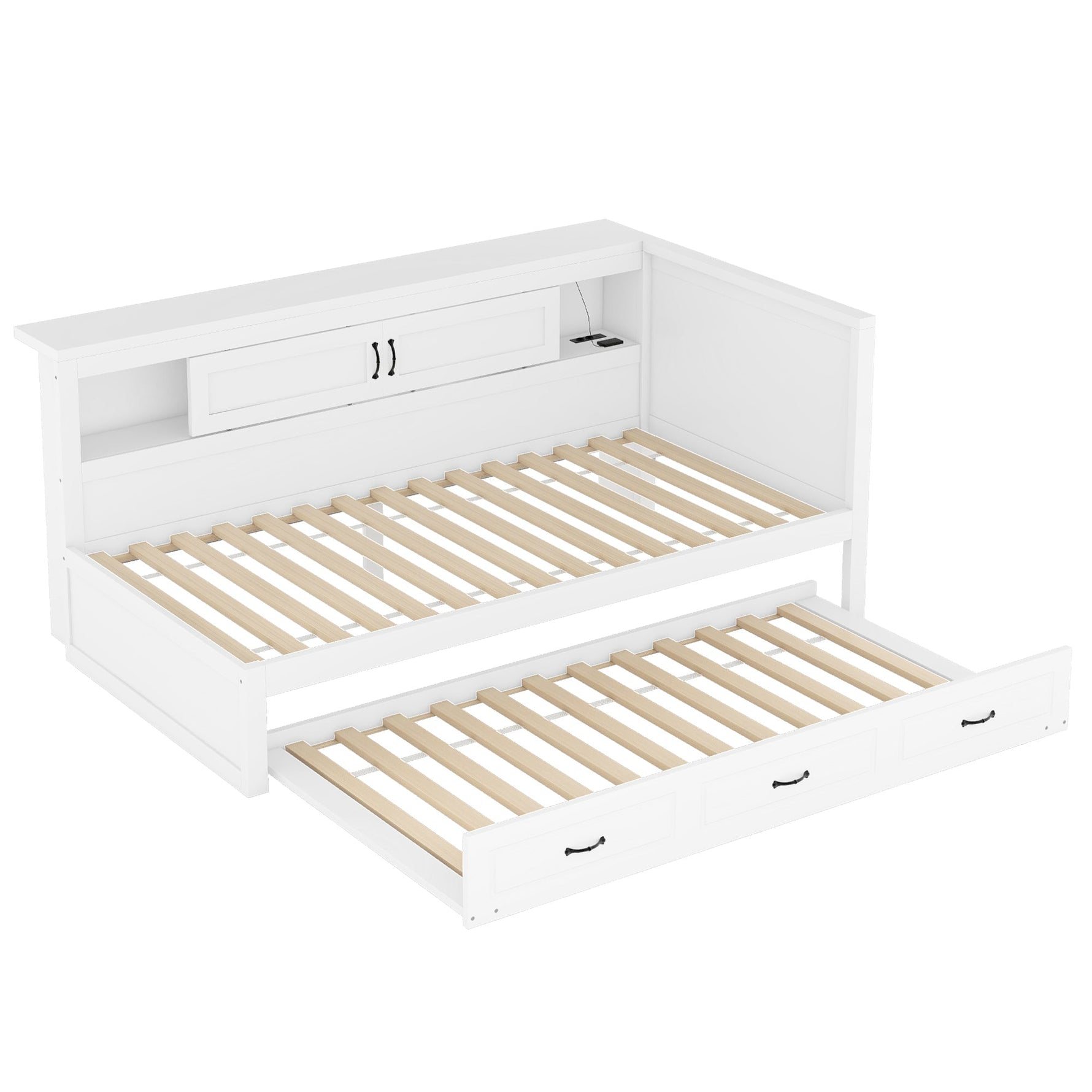 Sofa Bed Daybed with LED Lights, Pull-Out Bed and USB Charging, White
