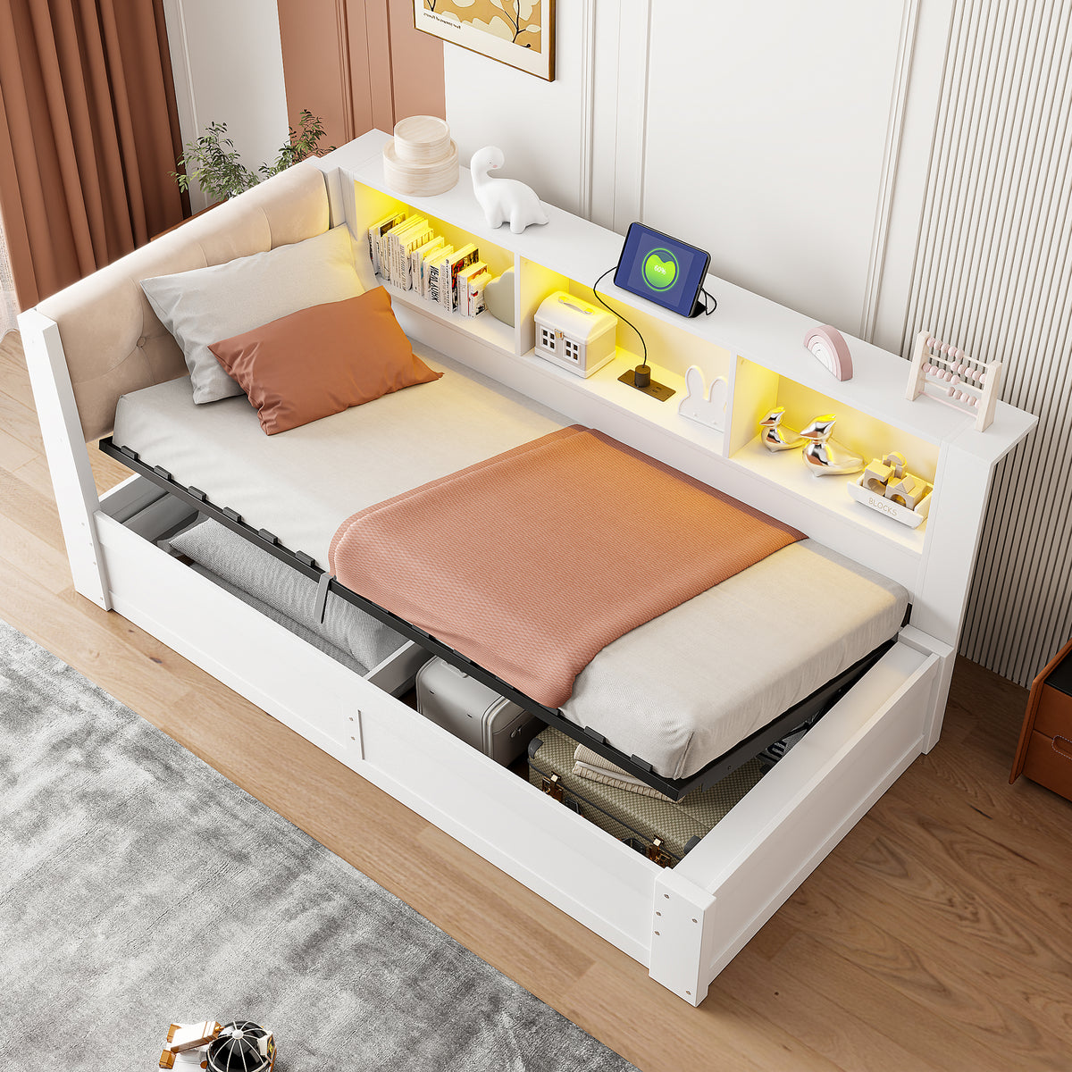 Daybed with Hydraulic Storage 90x200cm Pine Wood White