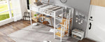 Iron Bed, Bunk/Loft with Table & Wardrobe, White + Natural
