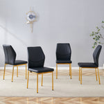 Chic Dining Chairs, Set of 4 with Vertical Embossing and Metal Legs, Black and Gold