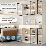 White Display Cabinet with LED Lights and 6 Glass Doors, 200cm High, White and Black Aluminium Frame