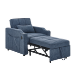3-in-1 Sofa Bed with Slide-to-Transform Design and USB Charging, Navy Blue