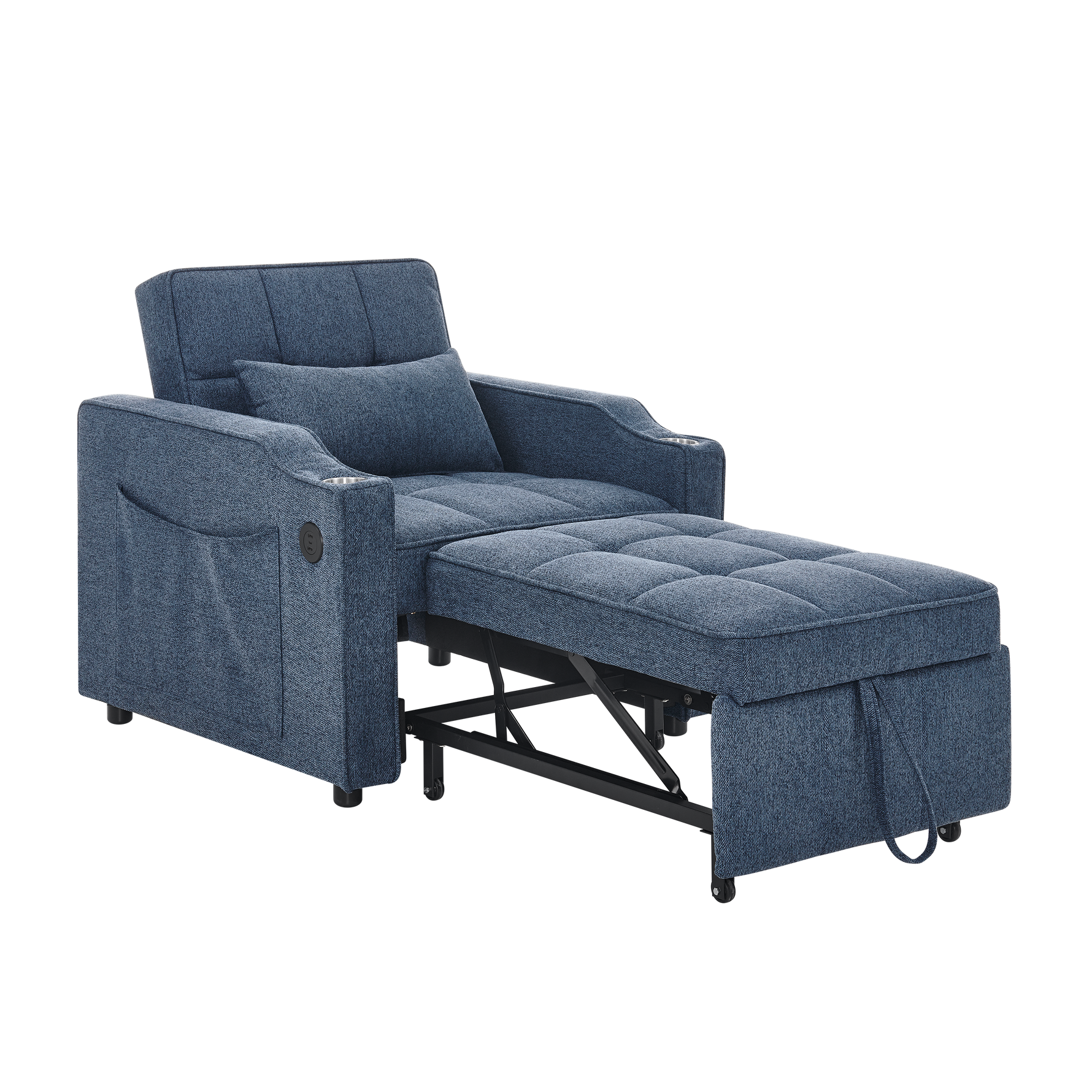 3-in-1 Sofa Bed with Slide-to-Transform Design and USB Charging, Navy Blue