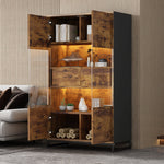 Display Cabinet LED Lighting Storage 2 Drawers Highboard, Black + Wood Grain