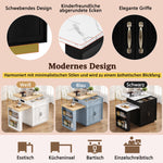 Kitchen Island on Wheels Extendable Table with LED & Power Strips Black