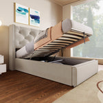 Hydraulic Upholstered Bed, Single 90x200cm with Storage, Light Grey Cotton