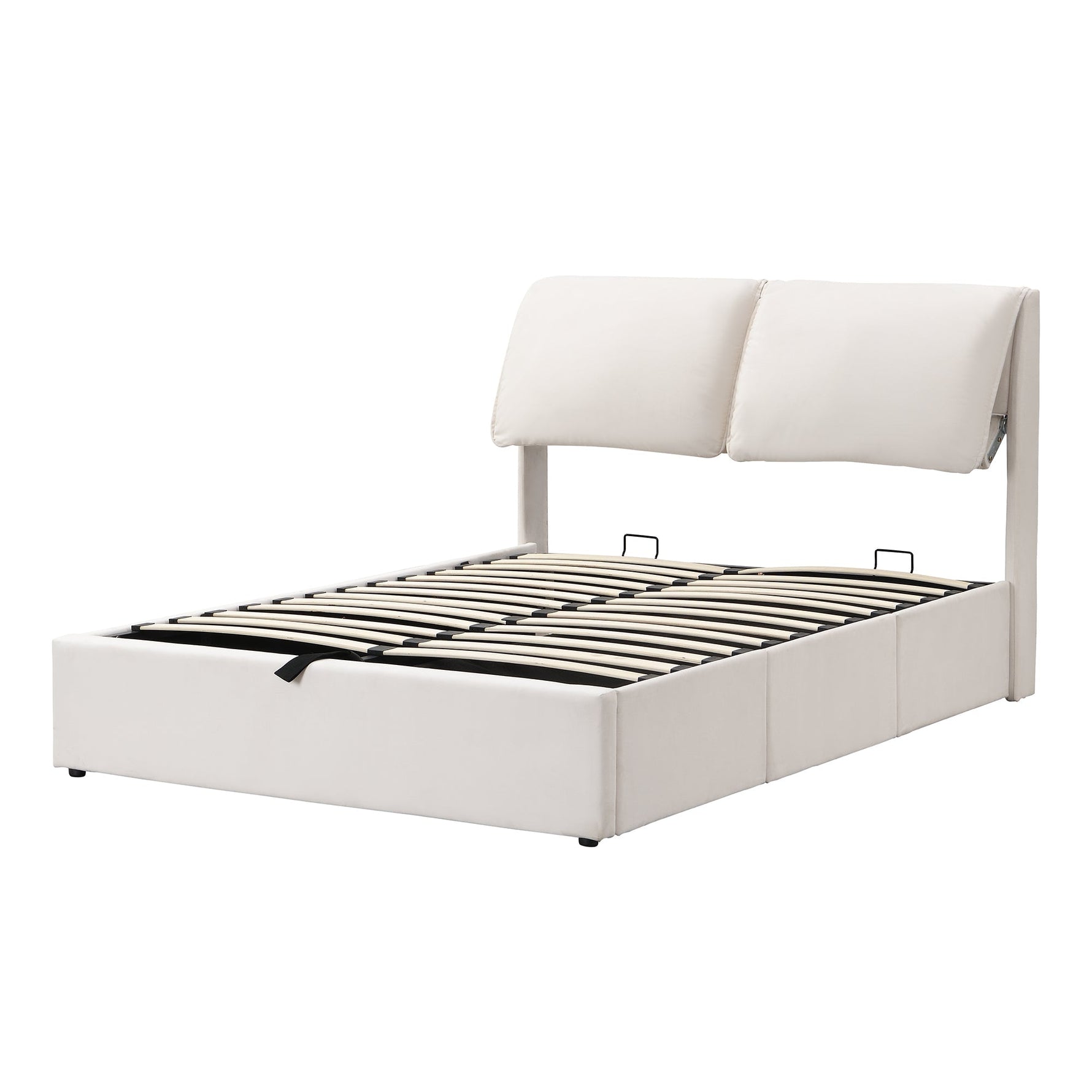 Upholstered Bed 140x190cm Hydraulic Storage 3 Drawers Velvet Beige