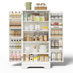 Kitchen Cabinet with LED Sensor Light and Adjustable Shelves, White