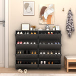 Metal Shoe Cabinet 4 Flip Drawers Narrow Wall Mount Black