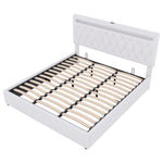 Upholstered Bed 180x200cm Hydraulic Storage LED USB - White