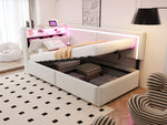 Upholstered Sofa Bed 90x200 cm with LED Lighting, USB Ports and Hydraulic Storage, Beige Velvet