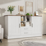 Sideboard 140x40x79.5cm, 2 Doors 2 Drawers, White and Brown Wood Grain