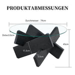 Round Coffee Table 79cm - Tempered Glass Top, Black Wood Grain Legs - MDF/Glass