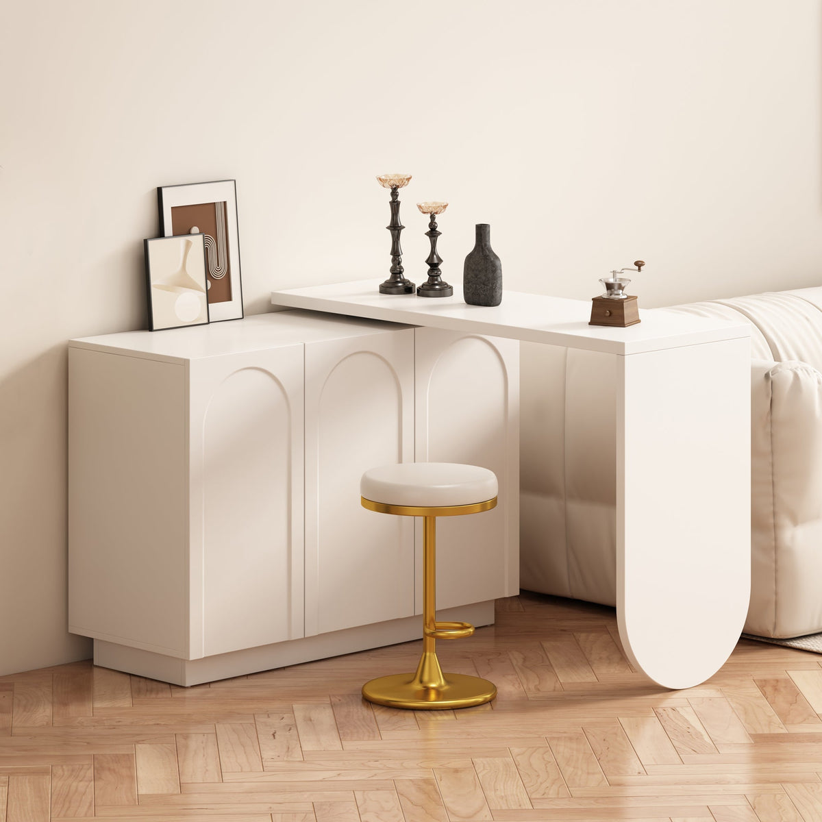 Desk, Rotating L-Shaped Corner Computer/Dressing Table 110 cm, White