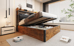 Bed Frame, 140x200, Hydraulic Lift, USB, Upholstered Headboard, Hidden Storage, Wood and Metal, Black