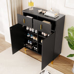 Sideboard/Shoe Cabinet with Adjustable Shelves, Drawers, Gilded Decorations, Black