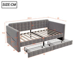 Upholstered Sofa Bed 90x190 with Side Storage and Drawers, Grey Velvet