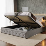 Upholstered Storage Bed 180x200 with USB & LED, Grey Linen