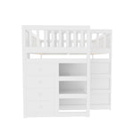 Low Bunk Bed, 140x200cm Safety with Storage & High Fence, Wooden White