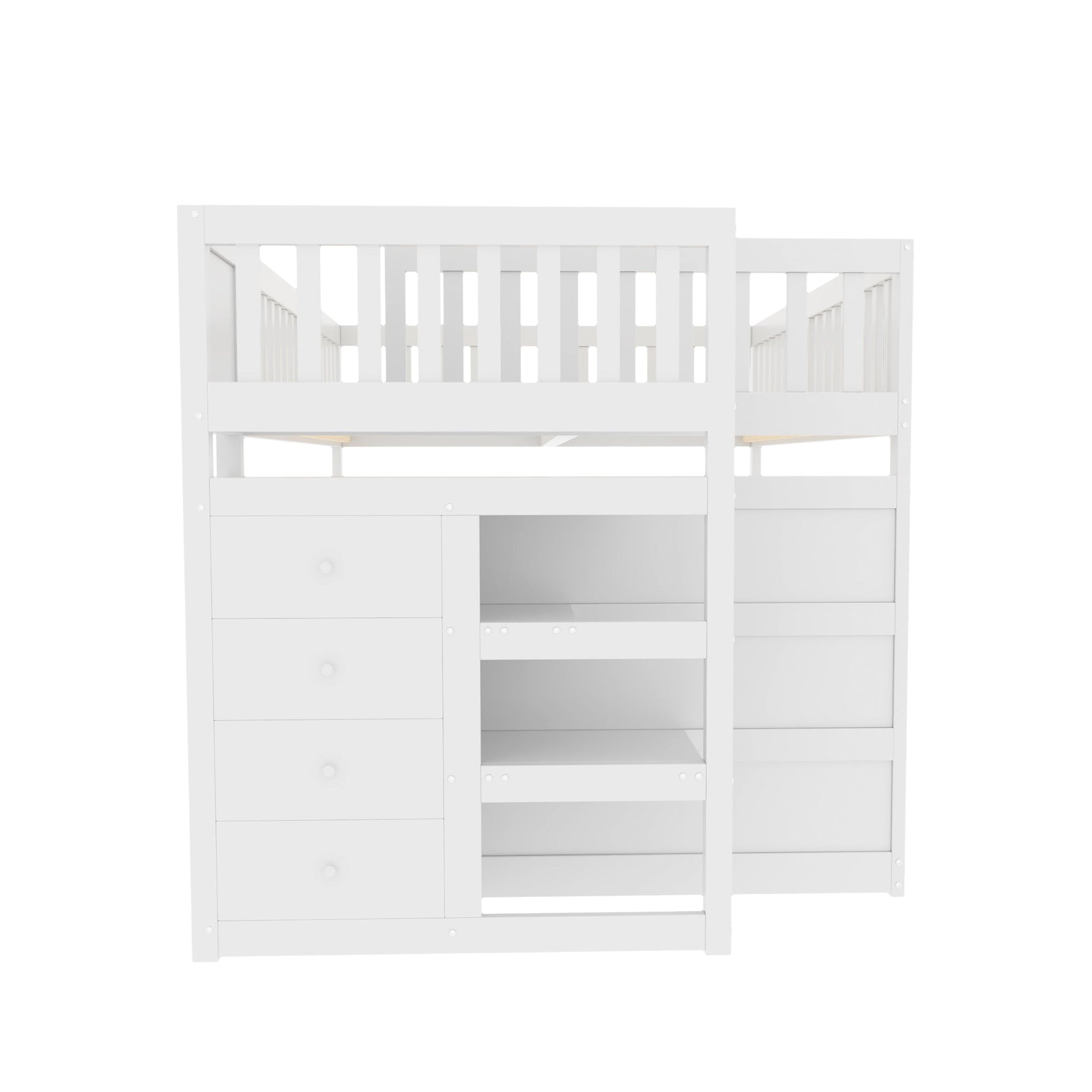 Low Bunk Bed, 140x200cm Safety with Storage & High Fence, Wooden White