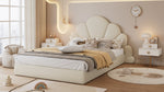 Upholstered Double Bed with Petal Headboard, 140x200cm, Beige Velvet