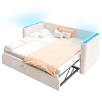 Daybed Sofa Bed 90/180x200cm Pull-out Bed Multifunctional LED Light - Velvet Beige