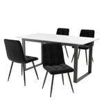 Dining Set Extendable 140/180cm Table with 4 Black Velvet Chairs White MDF and Black Legs