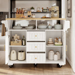 Kitchen Island Extendable Mobile 2 Doors 3 Drawers Spice Rack - Black/White