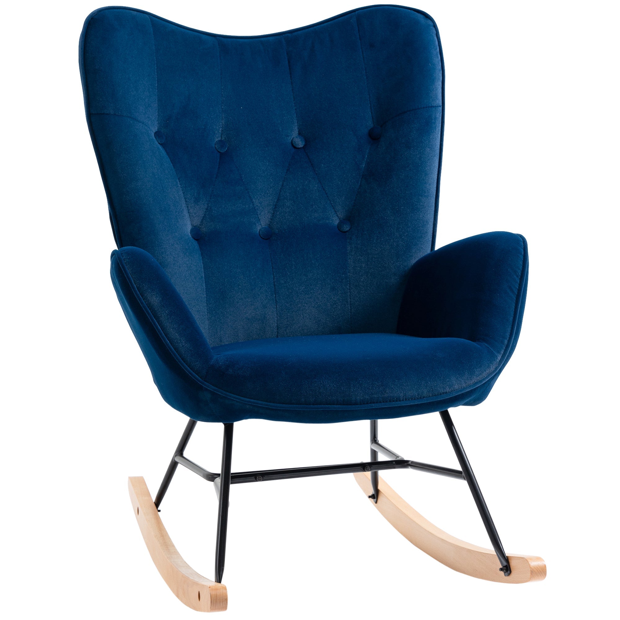 Rocking Chair with Ears, Padded, Velvet Fabric Blue