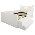 Children's Bear Bed 90x200cm with Storage & Night Light, White