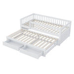 Solid Wood Sofa Bed 90x200cm with Pull-Out Bed & 2 Drawers, White