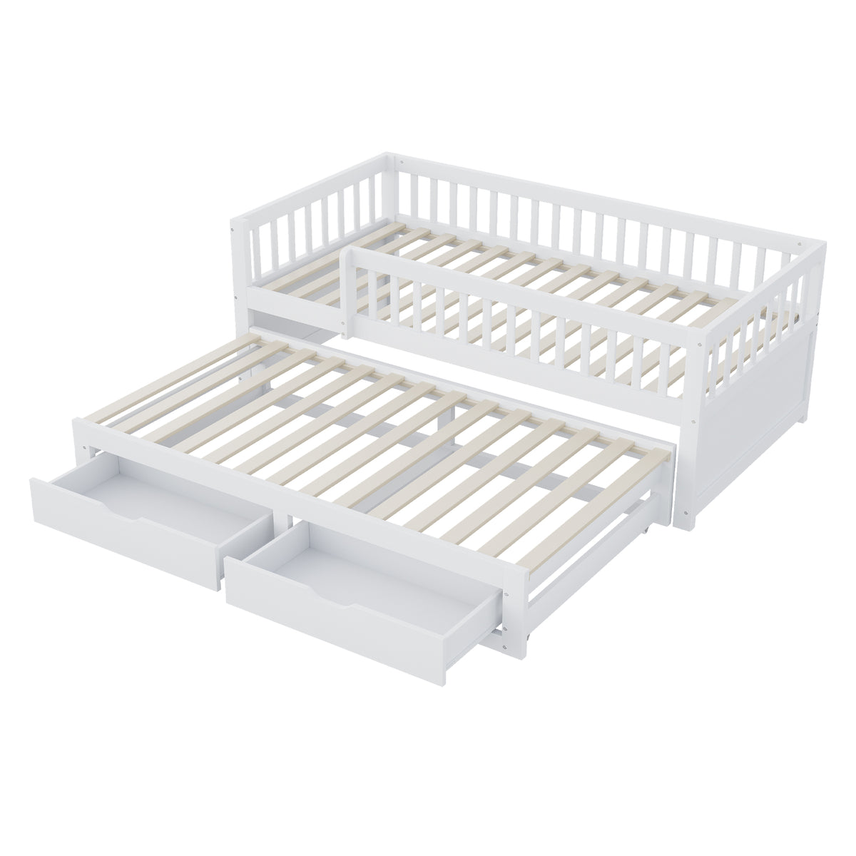 Solid Wood Sofa Bed 90x200cm with Pull-Out Bed & 2 Drawers, White