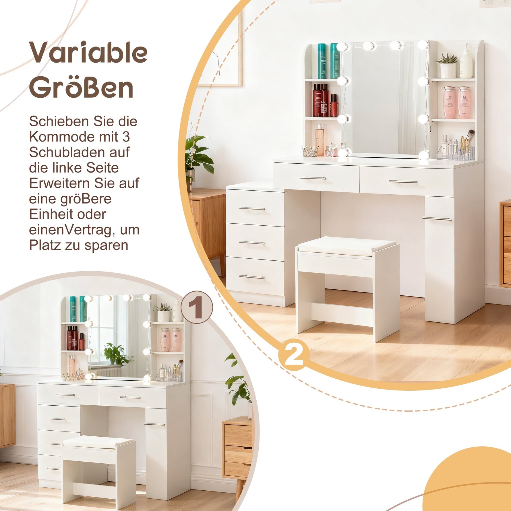 Dressing Table Vanity with Mirror, Drawer, LED Lighting