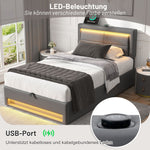 Upholstered Bed 90x200cm LED Storage USB/Wireless Charging - PU Lychee Grey