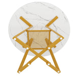 Round Dining Table Metal Legs Marble Look - Black/White