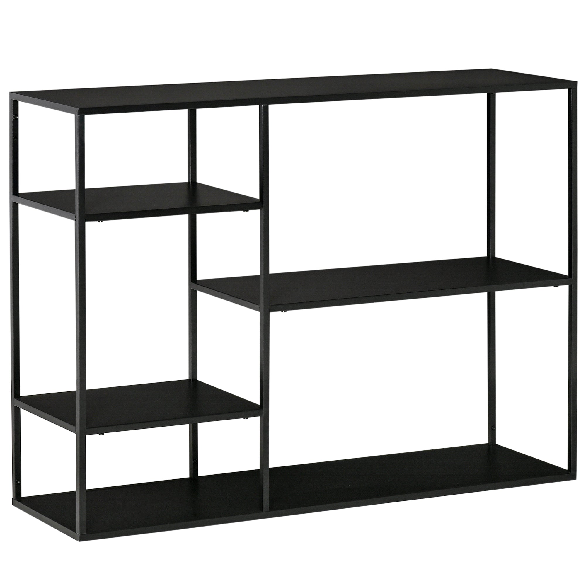 Freestanding Bookcase, 5 Open Compartments, Metal, Black