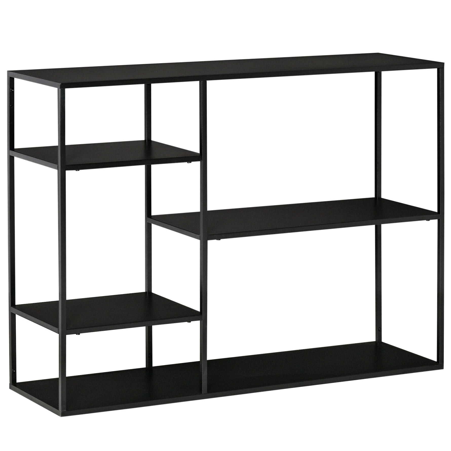 Freestanding Bookcase, 5 Open Compartments, Metal, Black