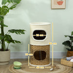 Cat Scratching Barrel, 80cm High, Three-Tier, Plush Rim, Cream White + Brown