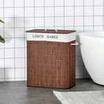 Laundry Basket Hamper 100L 3 Handles Washable Bag, Bamboo Cotton Metal Brown+White
