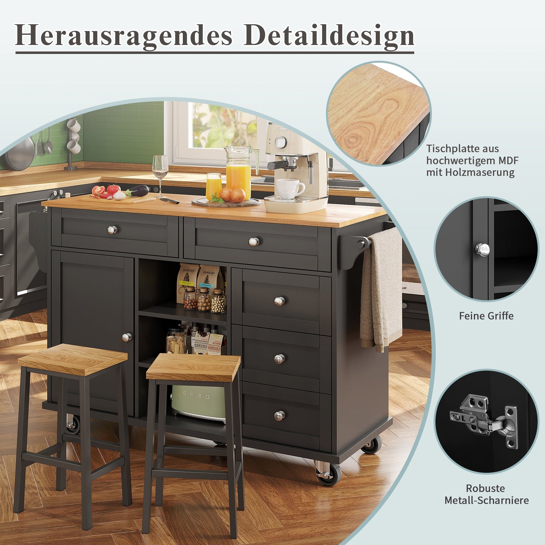 Dining Trolley 134x46x92cm Mobile & Stationary Storage Cabinet Black