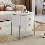 Side Table Coffee Table with Drawers, Adjustable, Gold Legs and Handles, Marble Texture