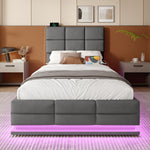 Modern Upholstered Bed 90x200cm, Adjustable Headboard, USB/LED, Hydraulic Storage - Gray Velour