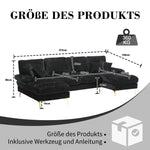 Modern Large U-Shape Sectional Sofa Double Reclining Seats, Chenille Fabric