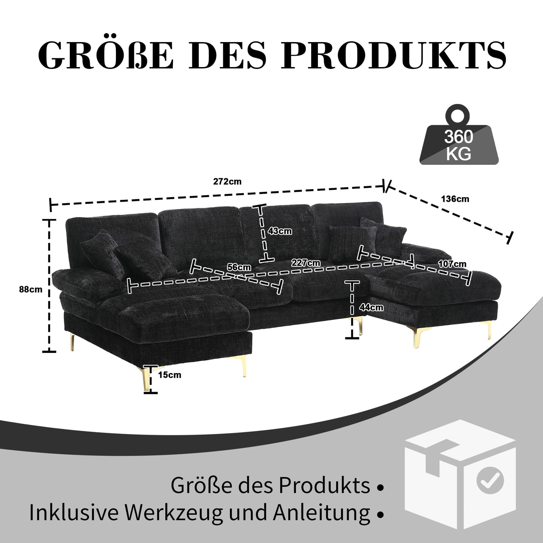 Modern Large U-Shape Sectional Sofa Double Reclining Seats, Chenille Fabric