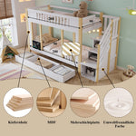 Children's Bunk Bed Storage Stairs Drawers Chalkboard 90x200cm, Pine MDF White/Natural