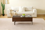 Modern Coffee Table with Drawers, Glass Top & Storage, Dark Brown Wood & Marble-Effect